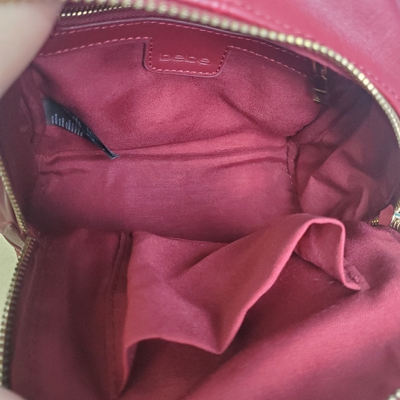 Bebe Mini Backpack Quilted Burgundy Faux Leather Gold Chain 10"x9" - Picture 6 of 6